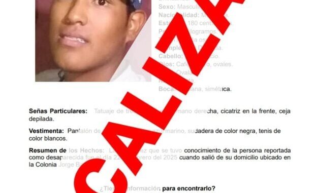 Localiza Fiscalía Centro sano y salvo a joven que tenía reporte de desaparición